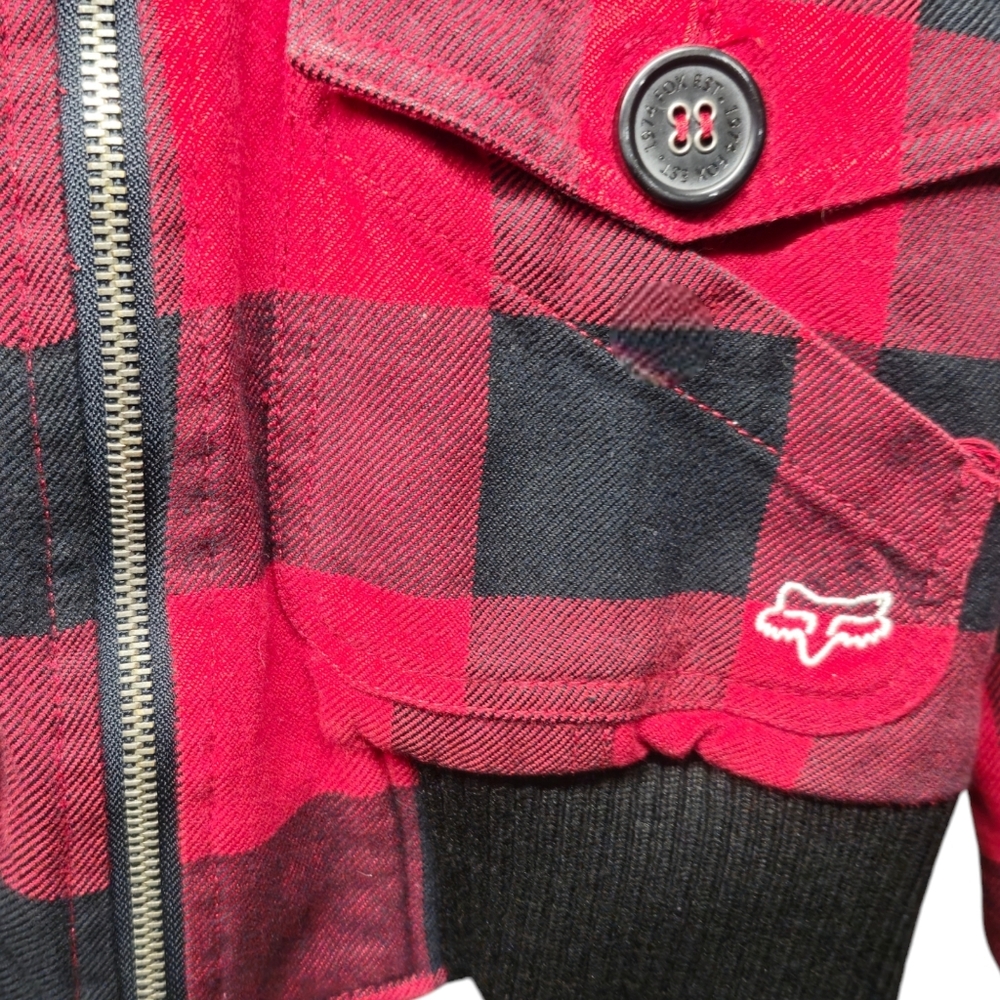 FOX Racing Girls Size Small Red and Black Plaid Faux Sheerling Jacket. - Picture 5 of 10